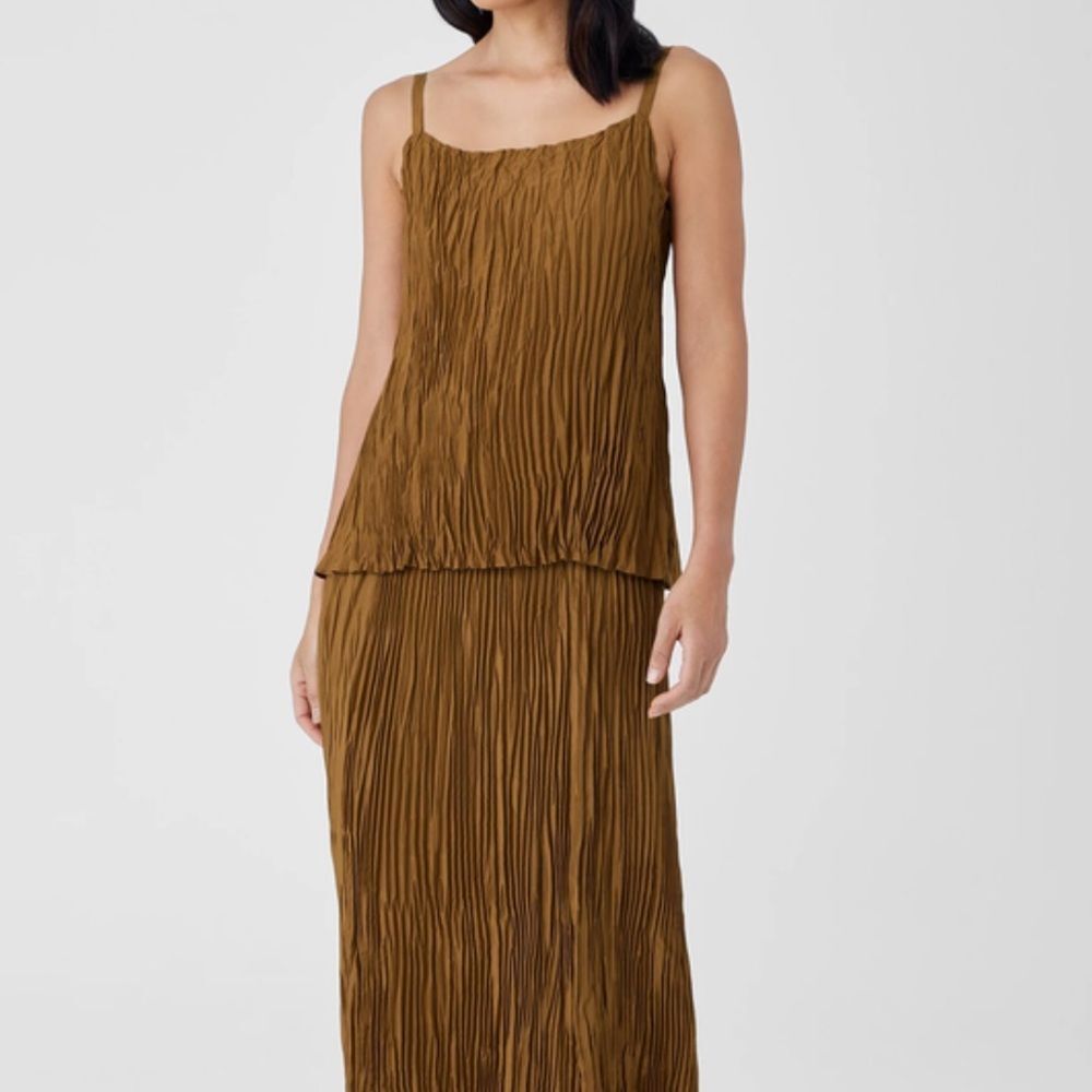 Eileen Fisher The System Crinkle Crushed Silk Cami Bronze NWT Size Large - Picture 2 of 8